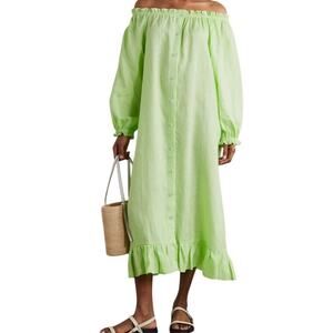 Sleeper Lime Green Linen Midi Nightgown Dress Size Small